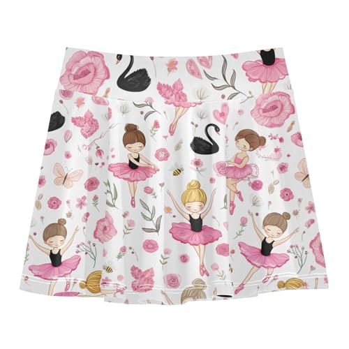 Cute Ballerina Girls Pink White Girls' Tennis Skirts with Shorts Athletic Skorts Sport Cheer Skirt with Pocket 3-4T