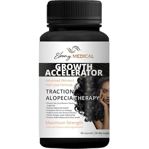 Ebony Medical Hair Regrowth Supplement for Traction Alopecia - Supports Hair Density for Thicker, Stronger, and Longer Hair by Helping with Follicle Regeneration - 30 Day Supply Cover