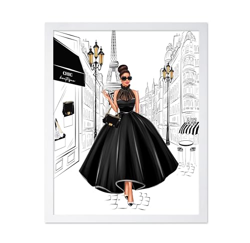 Image of Poster Master Lady in Black Print - Fashion Poster - Paris Designer Art - Modern Wall Design - Chic Gift for Women & Fashionista - Glam Decor for Bedroom or Girl's Room - 11x14 White Framed