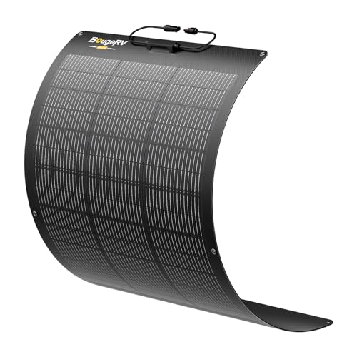 Image of BougeRV Arch Pro 100 Watts Anti-Shading N-Type Fiberglass Flexible Solar Panel, Portable 12 Volts 16BB Mono Cell 25% High-Efficiency, Compact for RV Camping Home Boat Marine Curve Surface Black