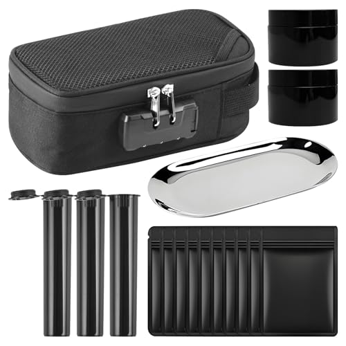 Wihozte Geruchsdichte Tasche mit Zahlenschloss 17-teiliges Set Stash Box Set mit Geruchssichere Beutel Metall Tablett Tube Geruchsdichte Dose Smell Proof Bag für Zuhause Reisen und Geschenke