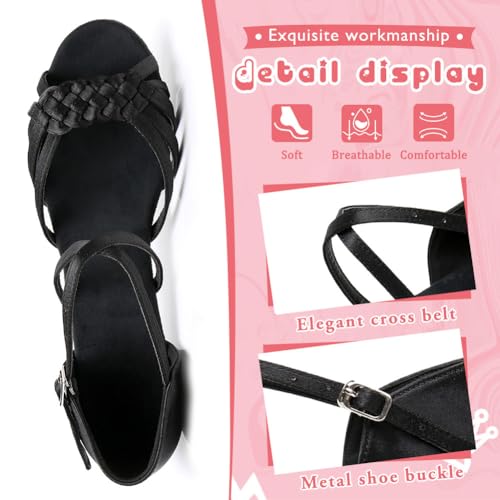 YKXLM Girls Latin Dance Shoes Kids Low Heels Tango Salsa Ballroom Practice Dance Shoes, 1208,Black, 4.5 M Little Kid3