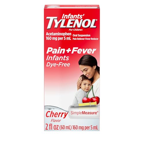 Image of Tylenol Infants Oral Suspension with 160 mg Acetaminophen, Pain and Fever Relief for Sore Throat, Headache, and Toothache Liquid Medicine for Kids, Dye-Free, Cherry Flavor, 2 FL OZ