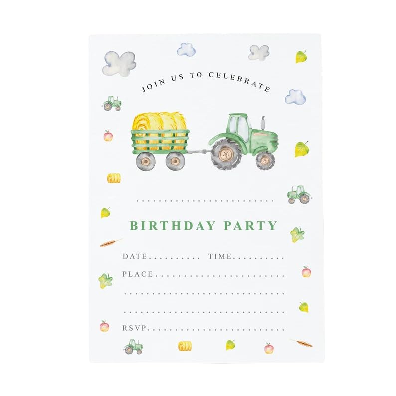 PRINTED INVITATIONS Green or Red Tractor Farm Boys Birthday Invitation Printed Card Birthday Invite School Party Invite Boys Birthday Invite (Pack Size: Pack of 20, Style: Green Tractor)