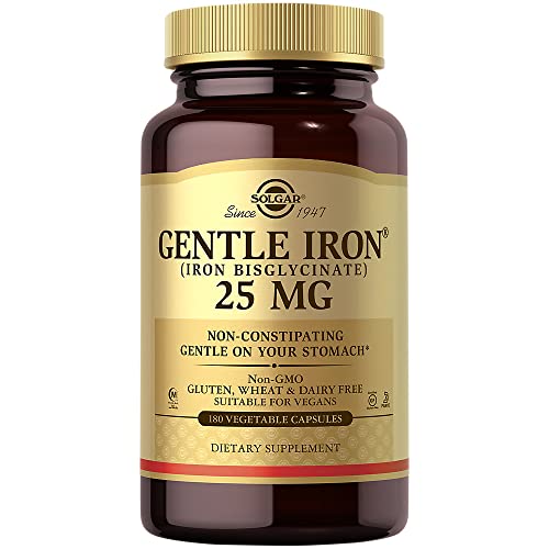 Solgar Gentle Iron, 180 Vegetable Capsules - Ideal for Sensitive Stomachs - Non-Constipating - Red Blood Cell Supplement - Non GMO, Vegan, Gluten-Free, Dairy Free, Kosher - 180 Servings