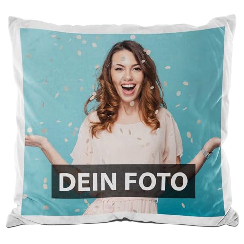 PR Print Royal Fotokissen Bezug selbst gestalten mit eigenem Foto - Einseitig Bedruckt - Seidig-Glatte Oberfläche - Fotogeschenk für Freunde und Familie - 40 x 40 cm, Weiß | Personalisiert