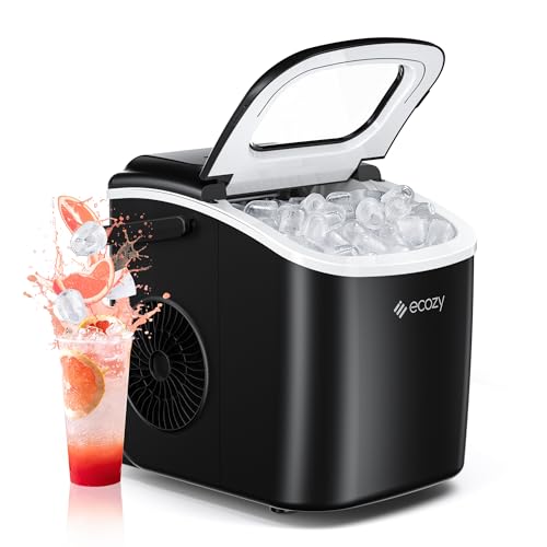 Image of ecozy Ice Makers Countertop, 9 Ice Cubes Ready in 6 Mins, Portable Ice Machine with Carry Handle, 26lbs /24Hrs, Auto-Cleaning Ice Maker with Basket and Scoop, for Home /Kitchen /Camping /RV