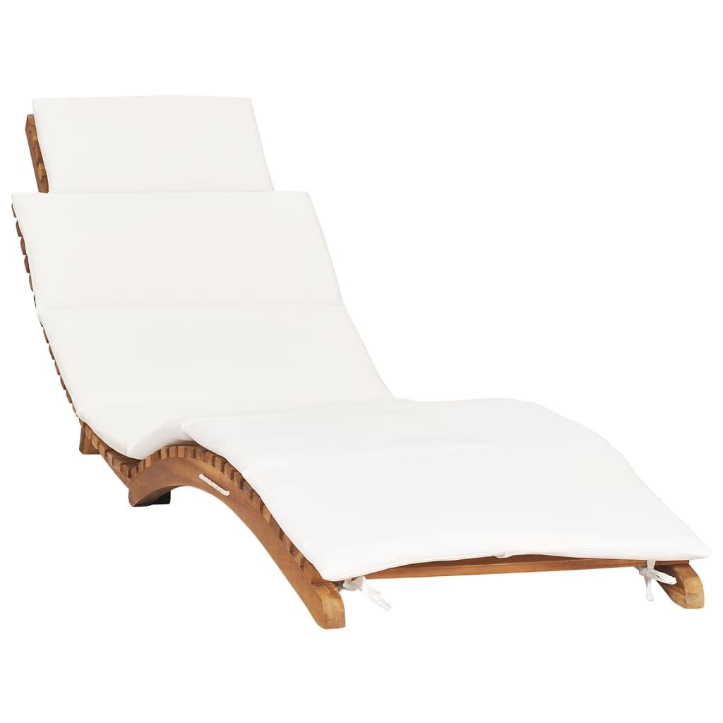 Lettini Prendisole 2 pz con Cuscini in Legno Massello di Teak per Esterno, Pieghevoli Regolabili, Letto Solarium da Giardino, Relax in Balcone o Patio, 175x50x55 cm, Bianco Crema