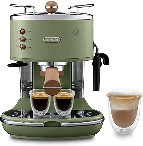 De'Longhi Icona Vintage ECOV311.GR Macchina da Espresso Manuale e Cappuccino, per Caffè in Polvere e Cialde E.S.E., Spegnimento automatico, Caldaia acciaio, Serbatoio 1,4L, Verde