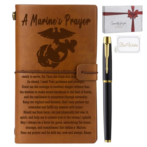 Diario de cuero premium para el Cuerpo de Marines con páginas de inspiración y diseño religioso
