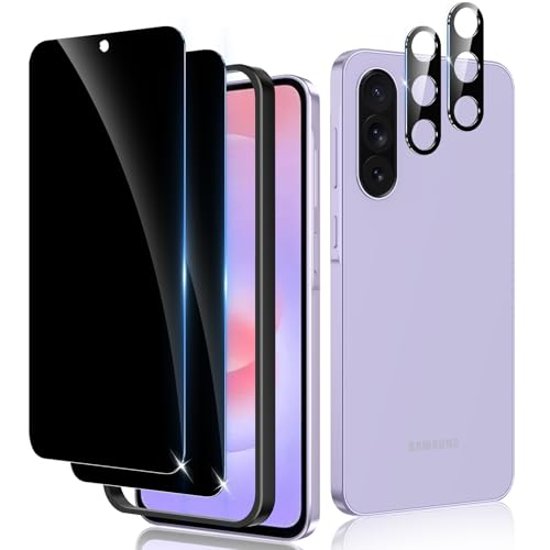 RXNMH 2+2 Pack for Samsung Galaxy A37 5G Privacy Screen Protector & Camera Lens Protector Anti Spy Tempered Glass with Easy Installation Frame Anti-Scratch Case Friendly Bubble Free