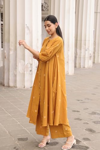 Image of GoSriKi Women's Pure Cotton Anarkali Kurta with Plazzo | Front Button Style Kurti Set for Woman | Cotton Kurta Set for Woman | Anarkali Suit for Women | Comfortable Ethnic Set