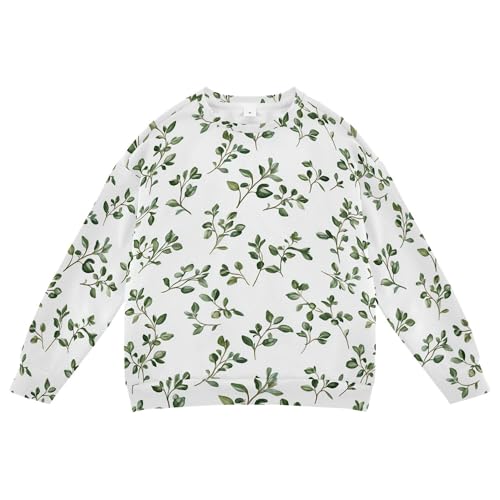 JUNZAN Chic Leaf Thyme White Kids Boys Sweatshirts Hoodies Crewneck Hoodie for Boys Sports 4T