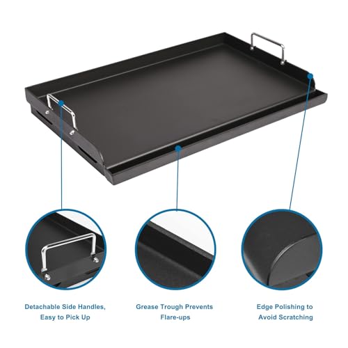 Utheer 25" x 16" Pre-Seasoned Nonstick Cast Iron Griddle for Gas & Charcoal Grills – Universal Flat Top with Grease Groove, Reinforced Ridges & High Sidewalls, Great for Parties, Camping & Tailgating