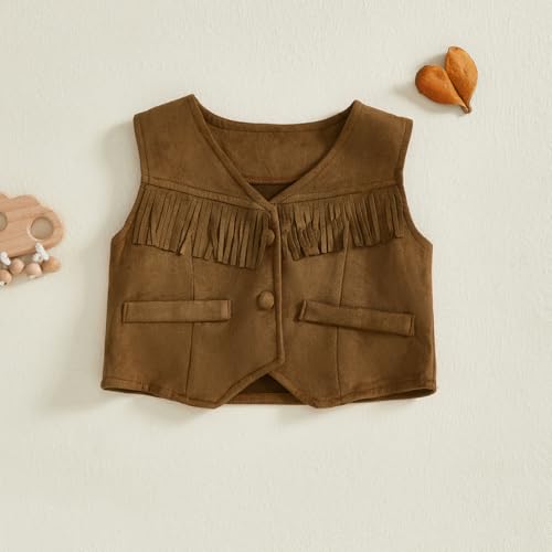 4-7T Kids Girl Western Cowboy Fringe Vest Cowgirl Outfits Button Sleeveless Tank Tops Sleeveless Boho Tassels Jacket2