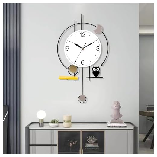 Large Wall Clock Owls Decorative Wall Clocks for Living Room Decor Modern Wall Clock with Battery Operated Non Ticking Silent Metal Wall Clock with Shelf Bedroom Study Office…