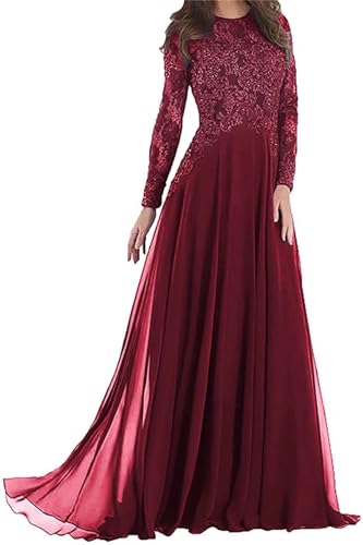 Lace Appliques Mother of The Bride Dresses Long Sleeves Formal Evening Gowns Elegant Chiffon Wedding Guest Dresses