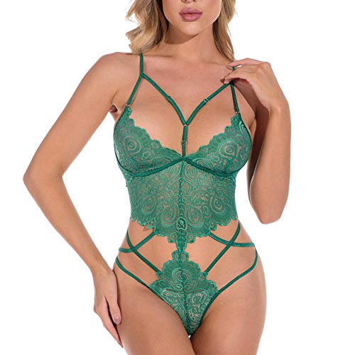 Lingerie sexy pour couple en dentelle évidée verte de taille XXL