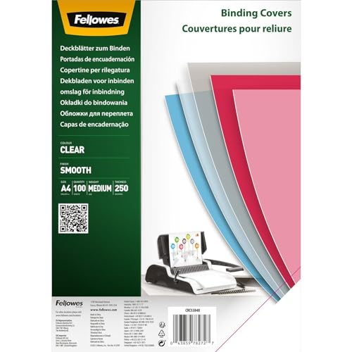Couvertures de reliure PET Fellowes A4 transparentes 250 microns pour dossier
