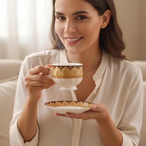 Image of U.P.C. Cup with Saucer Set of 12 Pcs | Tea /Coffee Cups | Ceramic | Microwave & Dishwasher Safe | Bone-Ash Free | Extra Strong | Super Light | Crockery Set Ideal for Daily (Kettle Set- TS03)