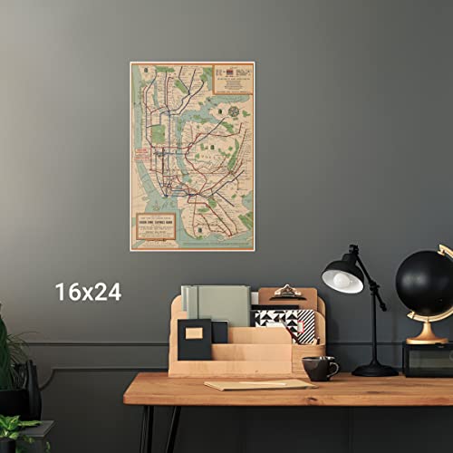 Nyc Subway Map Historical Reproduction - Transportation System - Created By Union Dime Savings Bank In 1954 - Made To Order - 16 X 24 Inches #TOP3