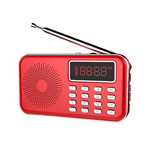 Preisvergleich Produktbild YHML Radio Tragbarer Mini-Radio UKW / MW Stereo Receiver Lautsprecher-Recorder-MP3-Player USB-Hilfs Taschenlampe,Rot