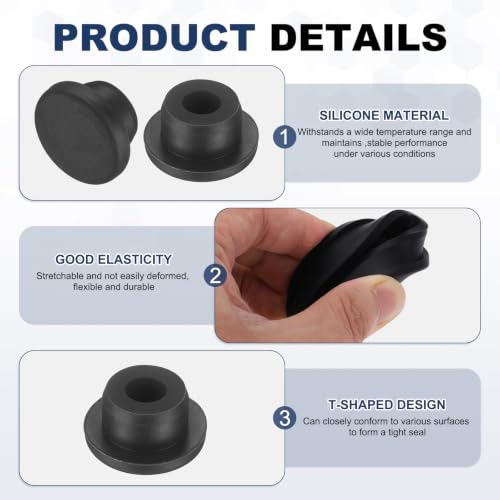 Image of MECCANIXITY 36pcs T-Shaped Silicone Plugs 19mm 3 /4 Inch Dia Snap in Plug Hole Seal Cover Round Rubber Stopper for 18.5-19mm Holes Kitchen Rubber Bulkheads Waterproof Sealing, Black