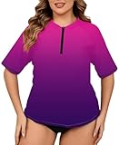 Halcurt Schwimmshirt Damen Übergröße Rash Guard Kurzarm 1/4 Zip UV Shirt UPF 50+ Badeshirt Schnell Trocknender Bademode Große Größen 3X