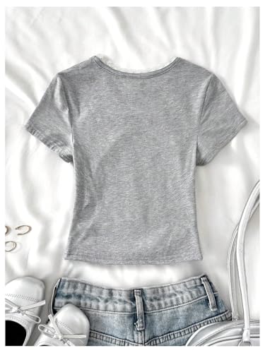 Verdusa Girl's Lace Bow Crop T Shirts Slim Fit Ruched Going Out Tops Coquette Clothes2