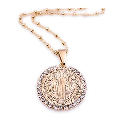18K Gold Plated Saint Benedict Pendant Necklace for Women Religious Jewelry Cover