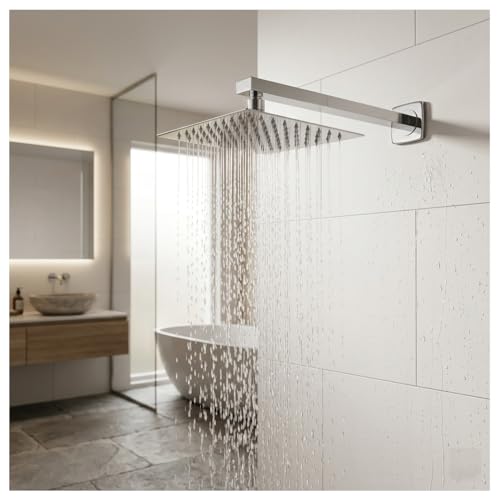 Image of ALTURAS Stainless Steel Square Overhead Shower Rain Shower Head for Bathroom With Arm (6in shower with 12in arm)