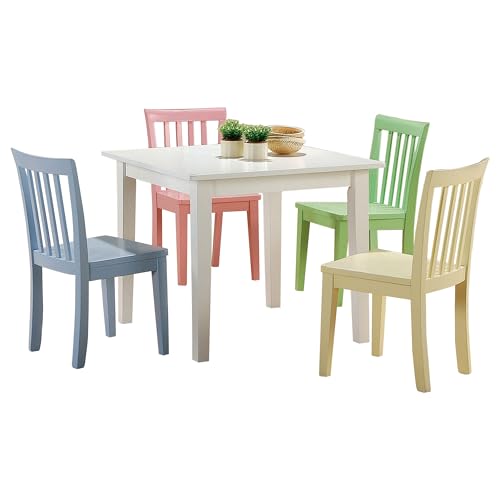 Coaster Home Furnishings Rory Transitional Kids Play Room 5-Piece 30 Inch Square Solid Wood Youth Table Set with Slat Back Chairs Multi-Color 460235