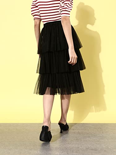 Image of Style Quotient Women Black Tulle Net Layered Solid A-Line Skirt