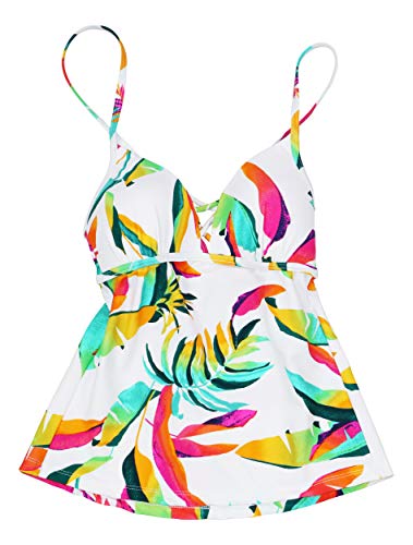 Hula Honey Juniors' Palm Pop Printed Molded Cup Tankini Top White Medium