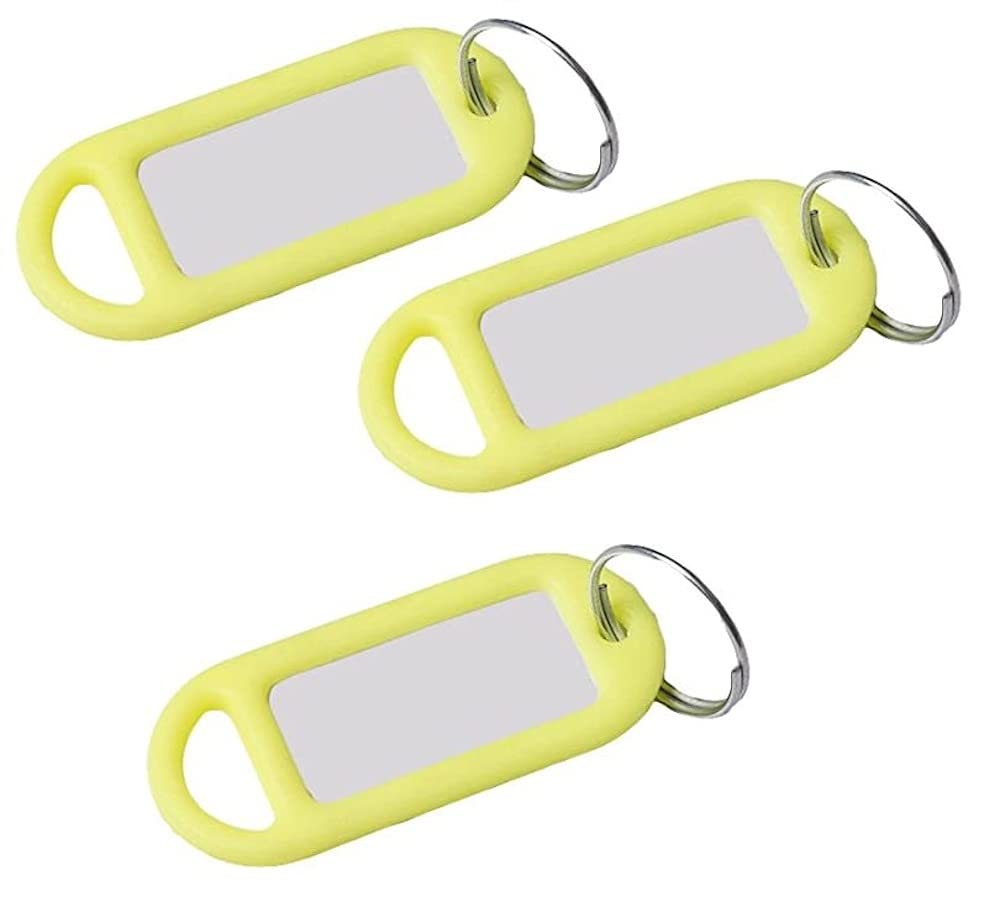 Merriway Fluorescent/Yellow Bh02745 (20 Pcs) Neon Key Ring Luggage Tags With Labels - Pack Of 20 Pieces