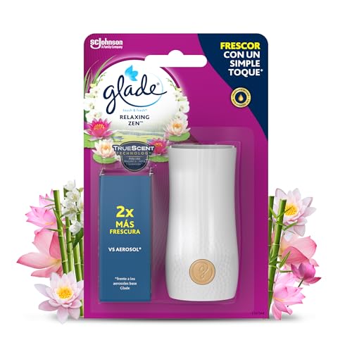 Glade Ambientador Touch & Fresh Relaxing Zen, Hasta 10 Veces Más Frescor, con Aceites Esenciales, 1 Difusor + 1 Recambio