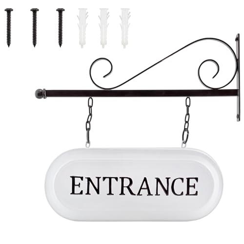 AuldHome Design Wall-Mounted Metal Entrance Sign, Farmhouse Enamelware 2-Sided Business Reception/Office Sign