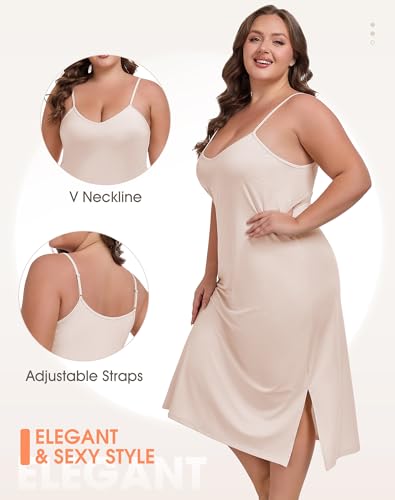 MANCYFIT Plus Size Full Slip for Women Long Slip Dress Spaghetti Strap Cami Nightgown2