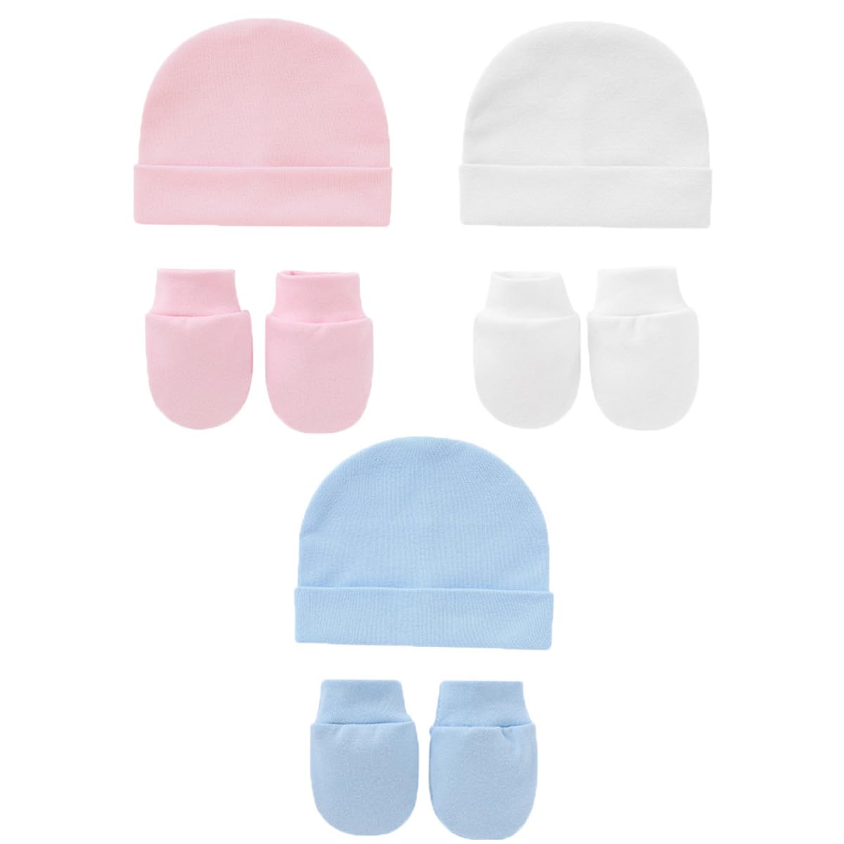 Gorro de hospital de algodón para recién nacido, gorro y manoplas antiarañazos, para bebés recién nacidos de 0 a 3 meses, gorro y guantes esenciales, 6 piezas