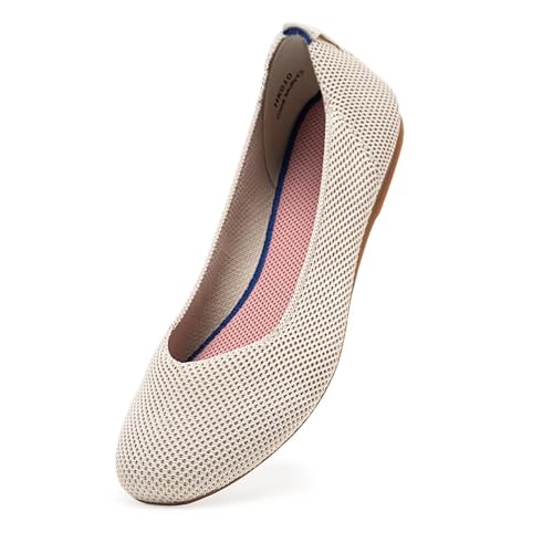 Image of Frank Mully Women's Ballet Flat Shoes Knit Dress Shoes Round Toe Slip On Ballerina Flats for Woman Low Wedge Comfort Soft