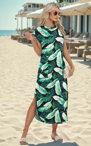 Image of HiMONE Beach Vacation Dresses for Women 2025 Sundress Cap Sleeves Casual Maxi Beach Dress with Pockets XS-2XL
