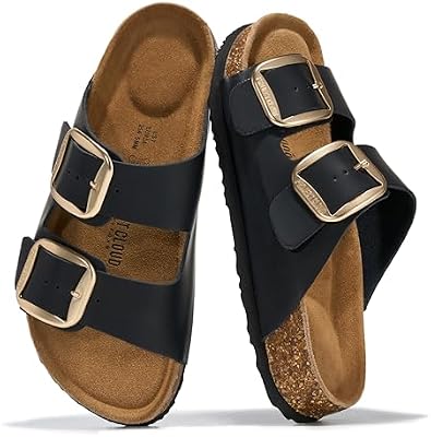Project Cloud 100% Genuine Leather Footbed Sandals for Women 2026 Comfortable Beach Essentials Womens Sandals Memory Foam Vacation Essentials Slides for Women Footwear (Santorini)