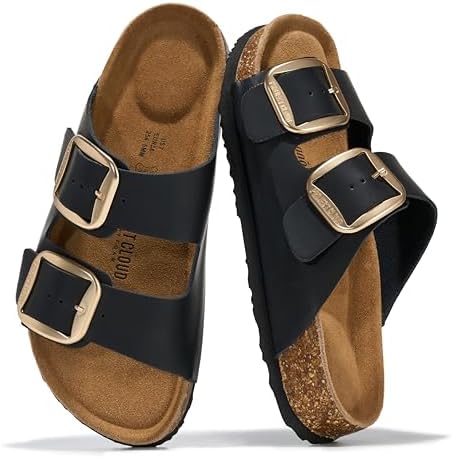 Project Cloud 100% Genuine Leather Footbed Sandals for Women 2026 Comfortable Beach Essentials Womens Sandals Memory Foam Vacation Essentials Slides for Women Footwear (Santorini)