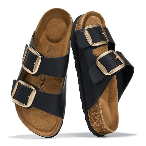 Image of Project Cloud 100% Genuine Leather Footbed Sandals for Women 2026 Comfortable Beach Essentials Womens Sandals Memory Foam Vacation Essentials Slides for Women Footwear (Santorini)
