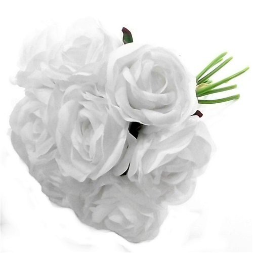 A1-Homes27cm Bunch/Bundle of Artificial Roses - 9 Large Flower Heads - (1 Bunch, White)