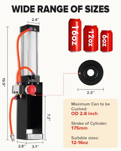 YUCHENGTECH Small Pneumatic Can Crusher for Recycling 12oz~16oz Cans Aluminum Can Smasher Heavy Duty Pneumatic Cylinder Cans Crusher for Aluminum Seltzer, Soda, Beer Cans and Bottles - Image 4