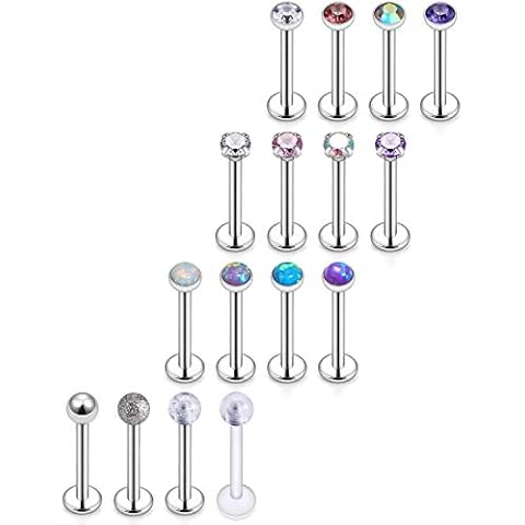 Jenxnjsjo Lip Rings Cartilage Earring 16g 6/8/10mm Medusa Monroe Ashley Labret Surgical Steel Flat Back Tragus Helix Conch Piercing Jewelry Earrings for Women Men Cover