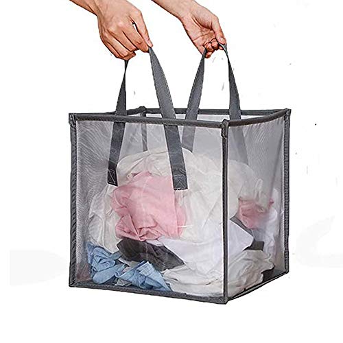 Pop Up Laundry Baskets - Mesh Collapsible Laundry Hampers Storage with Handle - Foldable for Washing Storage, Great for The Kids Room, College Dorm, Travel Organizer (Grey) by UNAMAX - Used condition - US$10.69
