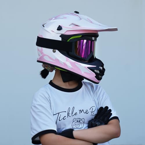 Image of Youth Kids Dirt Bike Helmet for Boys & Girls,F001 Full Face Motorcycle Helmet for Off-Road ATV Street Riding Four Wheeler Mountain Bike with Goggles Gloves,DOT Approved