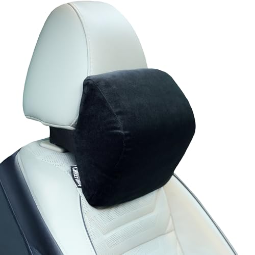 Image of CareFoam Ultimate Memory Foam Car Neck Rest Pillow, Comfortable Rides, Superior Neck Support Cushion, Relieves Neck Pain, Black Velvet Cover | 14 x11 x5 Inch | Small Pack of 1